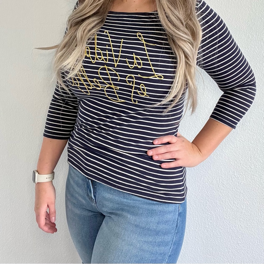 A New Day Striped La Vida Es Bella Boatneck 3/4 Length Top Medium